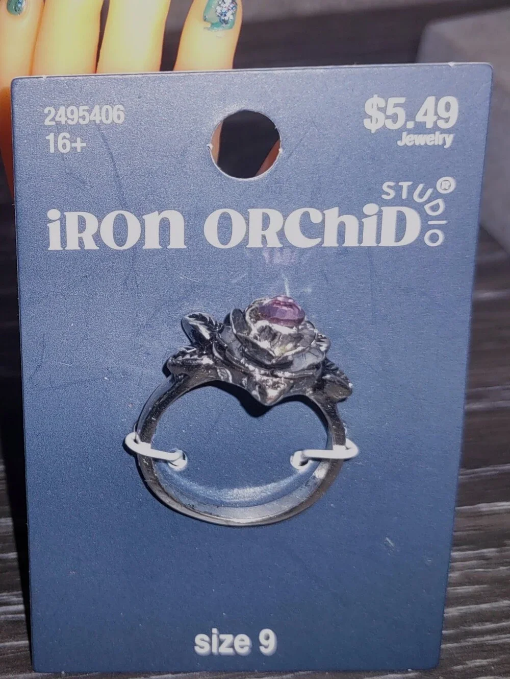 Sz 9 Ring Orchid Stone In Antique Silver Rose